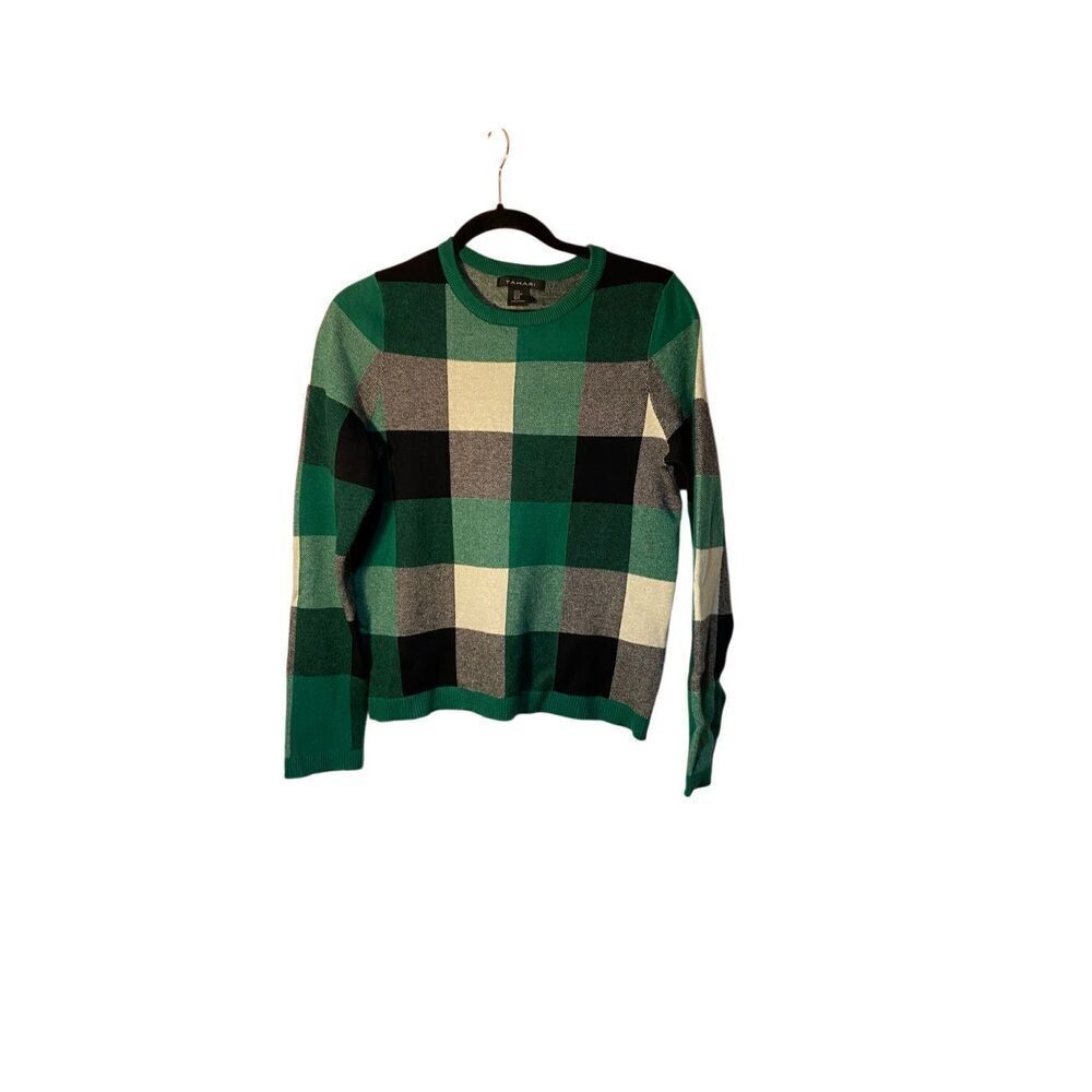 Tahari women’s crewneck checkered long sleeve viscose blend sweater S/M